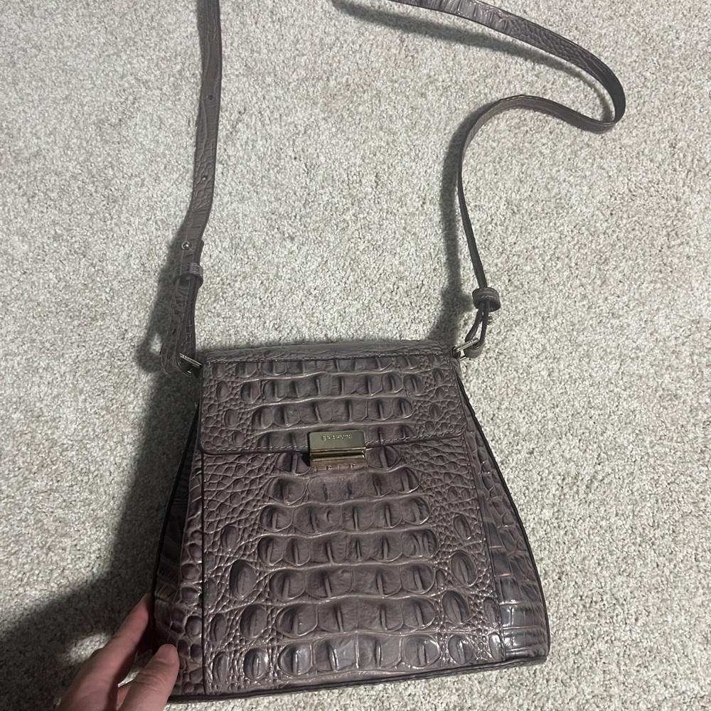 Brahmin Aubergine Crocodile-Embossed Crossbody Bag